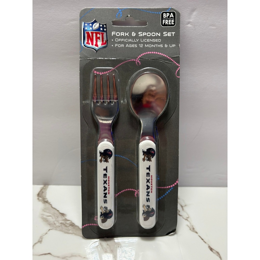 NFL Houston Texans Baby Fanatic Fork and Spoon Set Toddler Cutlery 2pc NEW